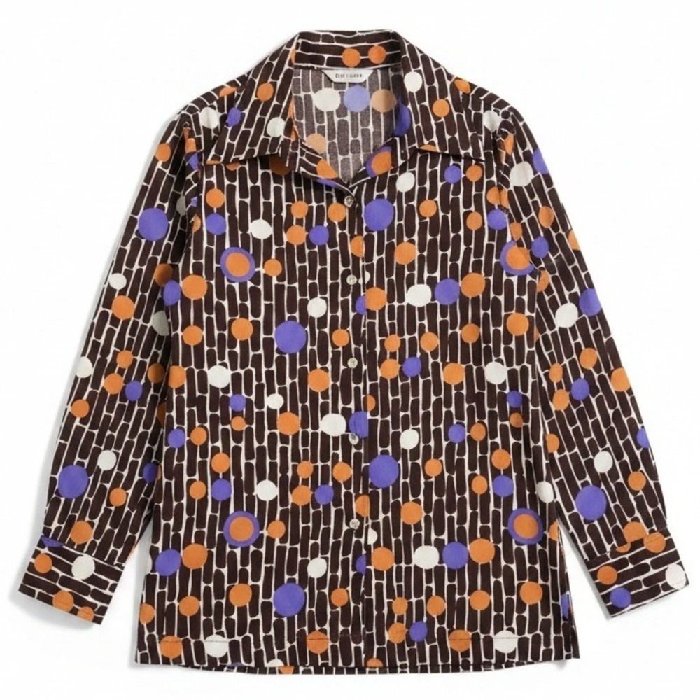 Alfred Dunner Vintage Brown Purple Polka Dot Geometric Button Down Woman's Sz 18
